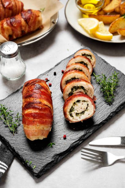 Bacon Wrapped Spinach and Feta Stuffed Chicken