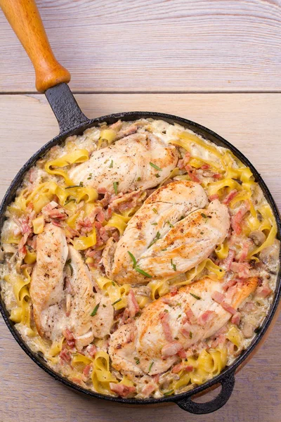 Chicken and creamy bacon with mushroom pasta